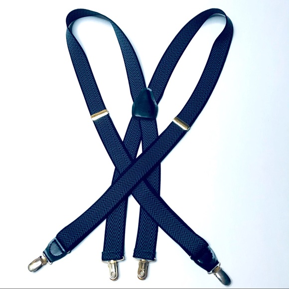 VINTAGE CAS West Germany Dapper brass clip adjustable dress suspenders Navy - Picture 2 of 8